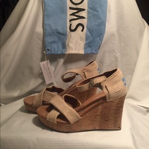 Toms strappy canvas cork wedge
